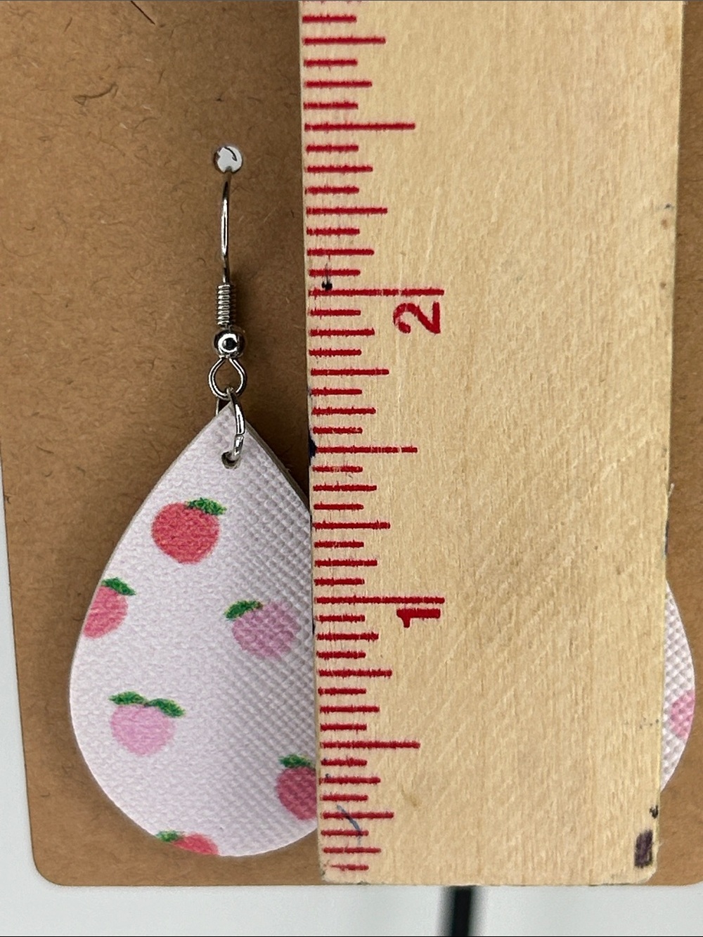 *LAST SET* Mini Faux Leather Teardrop Earrings Summer Peaches - Picture 2 of 4